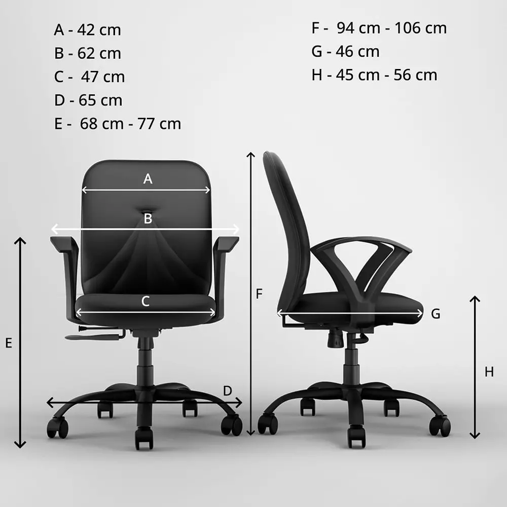 Vergo Office Chair Nova MB Mid Back Black for WFH/Study/Computer Desk with Fixed Armrest