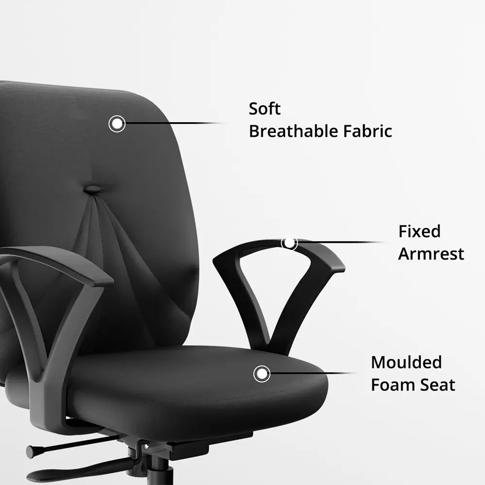 Vergo Office Chair Nova MB Mid Back Black for WFH/Study/Computer Desk with Fixed Armrest