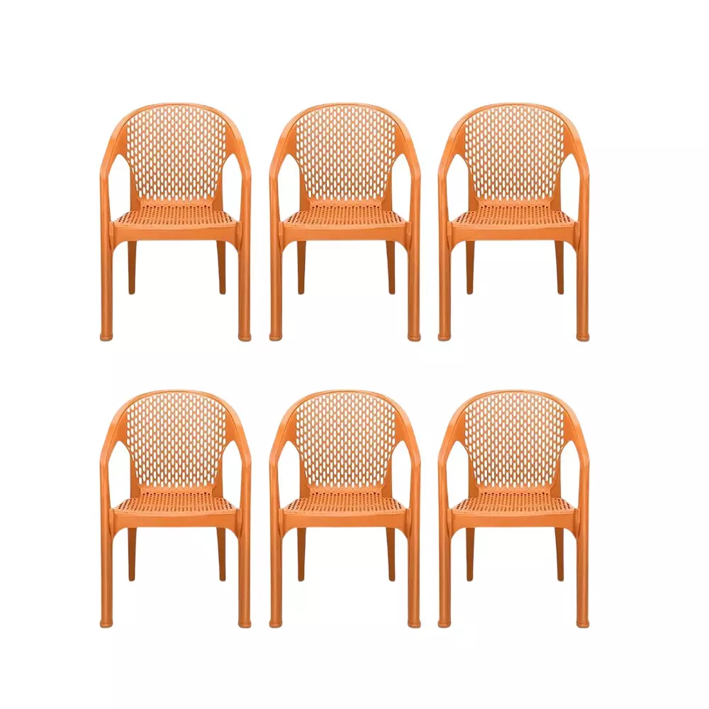 Maharaja Galaxy Plastic Chairs Modern Design Lightweight & Durable with Arm Rest, Orange (Pack of 6 Pcs)