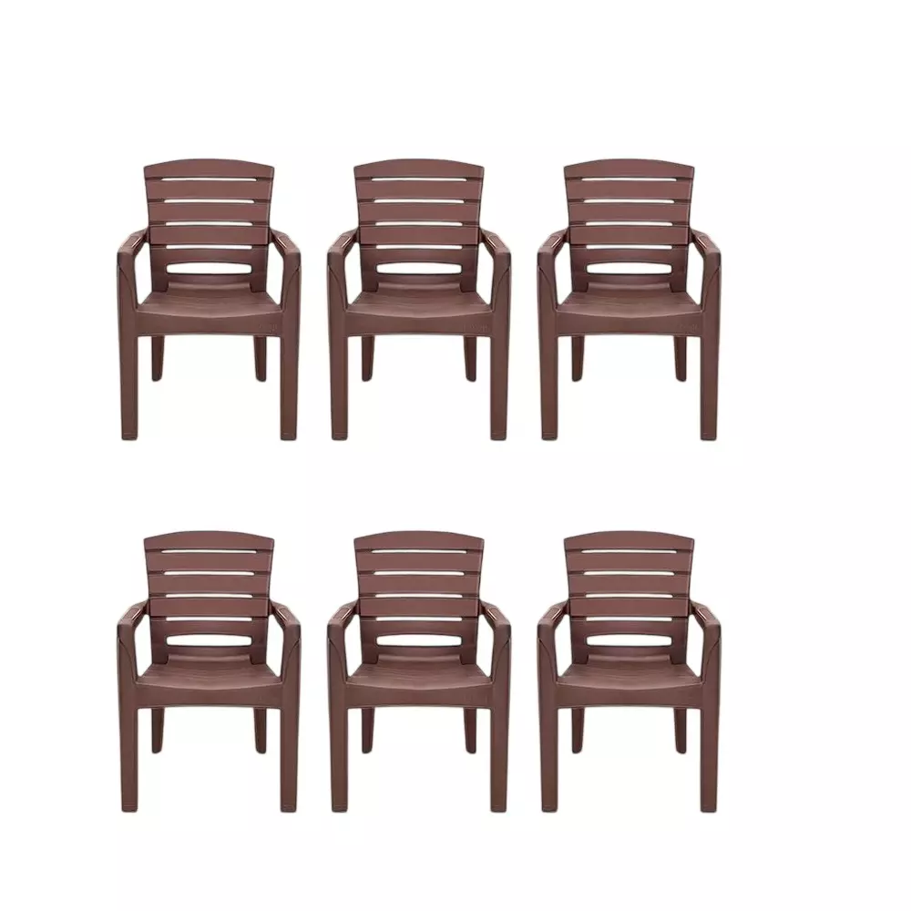 Maharaja Heavy Duty Plastic Chairs Matt Pattern Up to 200 Kg Weight Capacity Brown, Singham-101 (Pack of 6 Pcs)