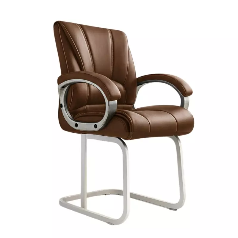 Alpha Office Visitor Waiting Client Chair With Double Support Legs & Cushion Padded Handles, 150 Kg Weight Capacity & Synthetic Leather Upholstery, Brown