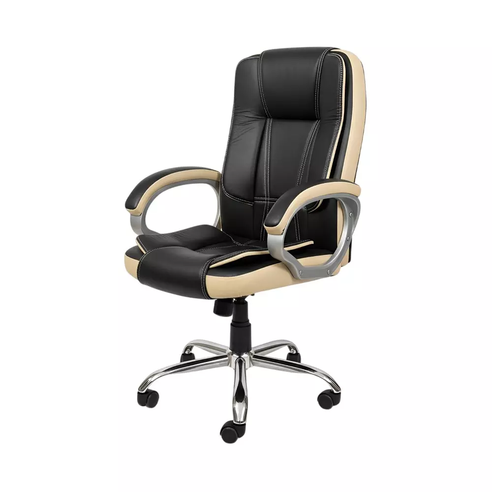 Activa Venture Ergonomic Office Chair with Arm Rest High Back Leatherette & PU Foam Black & Beige for Home & Office Use