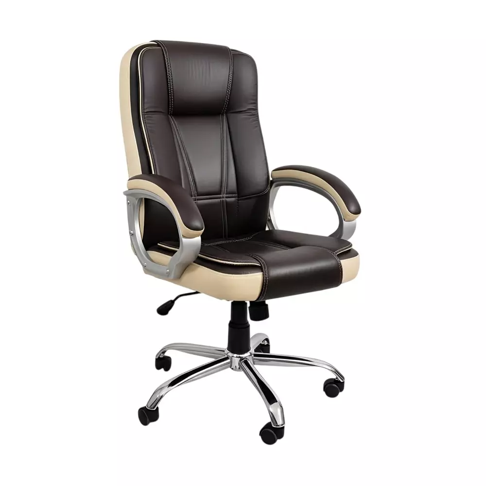 Activa Venture Ergonomic Office Chair with Arm Rest High Back Leatherette & PU Foam Coffee & Beige for Home & Office Use