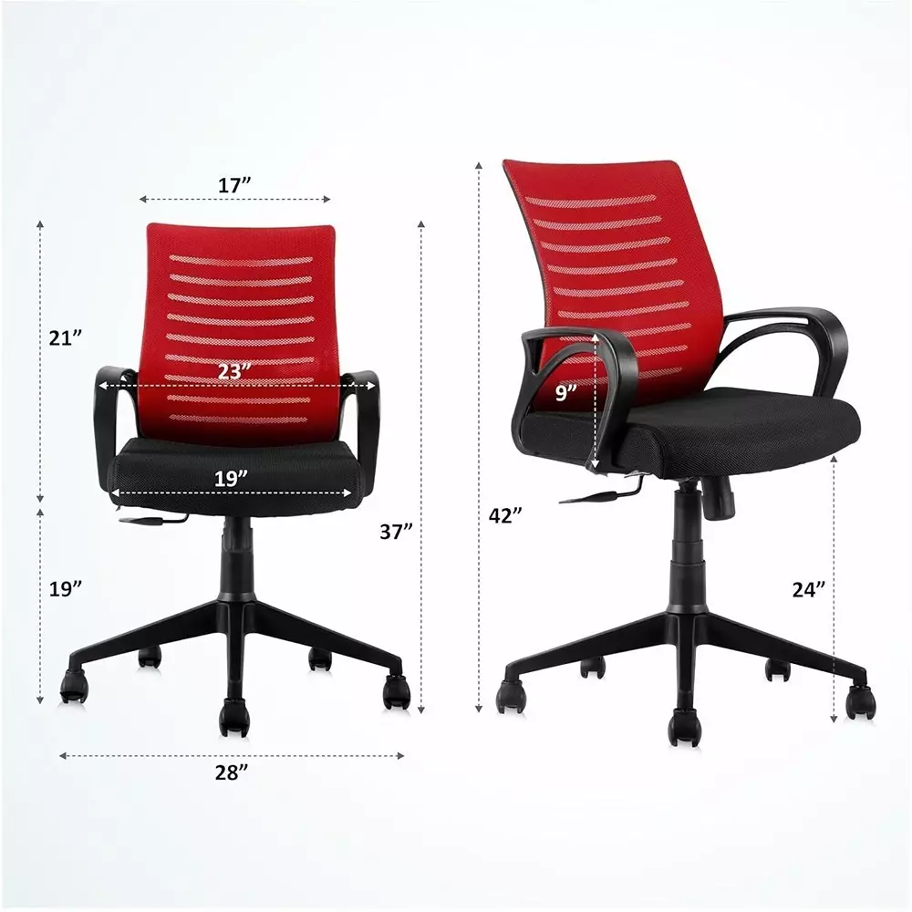 VISION SEATING Mid Back Office Chair Fabric Red, pk2boom Back (Pack of 2)