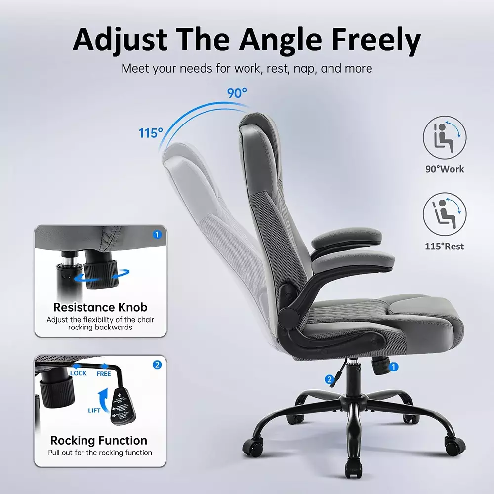 CHAIRTECH High Back Adjustable Office Conference Chair Leatherette Grey for Office & Professional Use