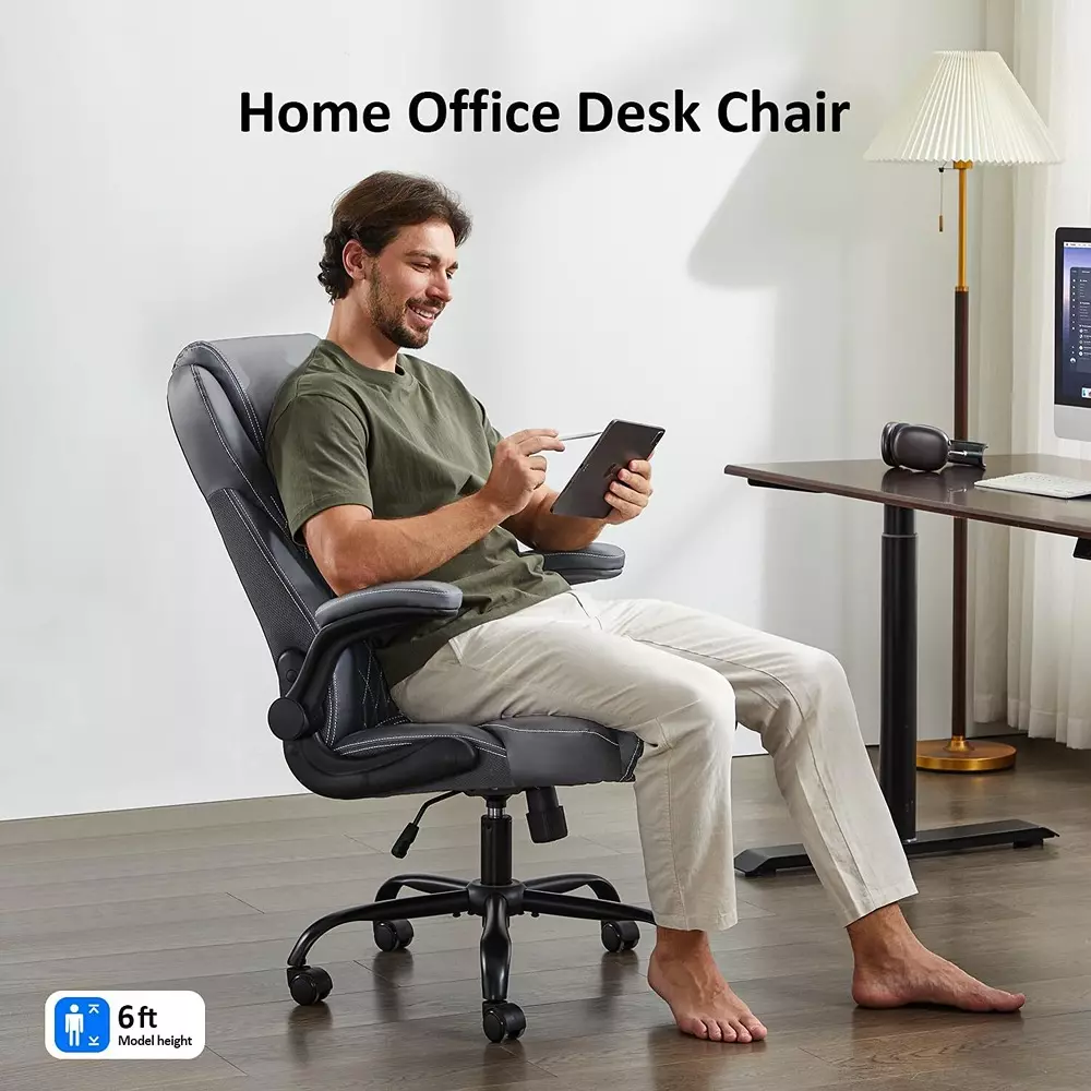 CHAIRTECH High Back Adjustable Office Conference Chair Leatherette Grey for Office & Professional Use