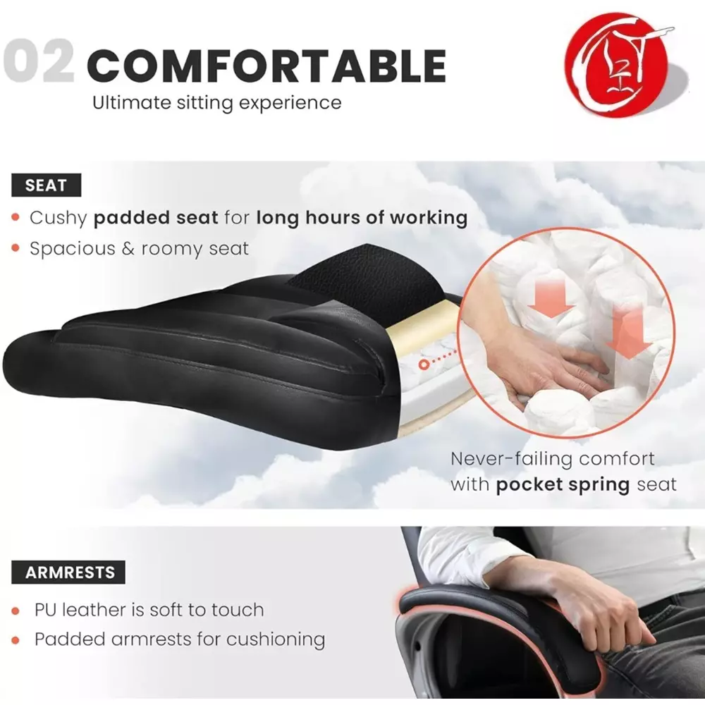 CHAIRTECH High Back Arm Adjustable Office Chair Leatherette Black for Office & Professional Use