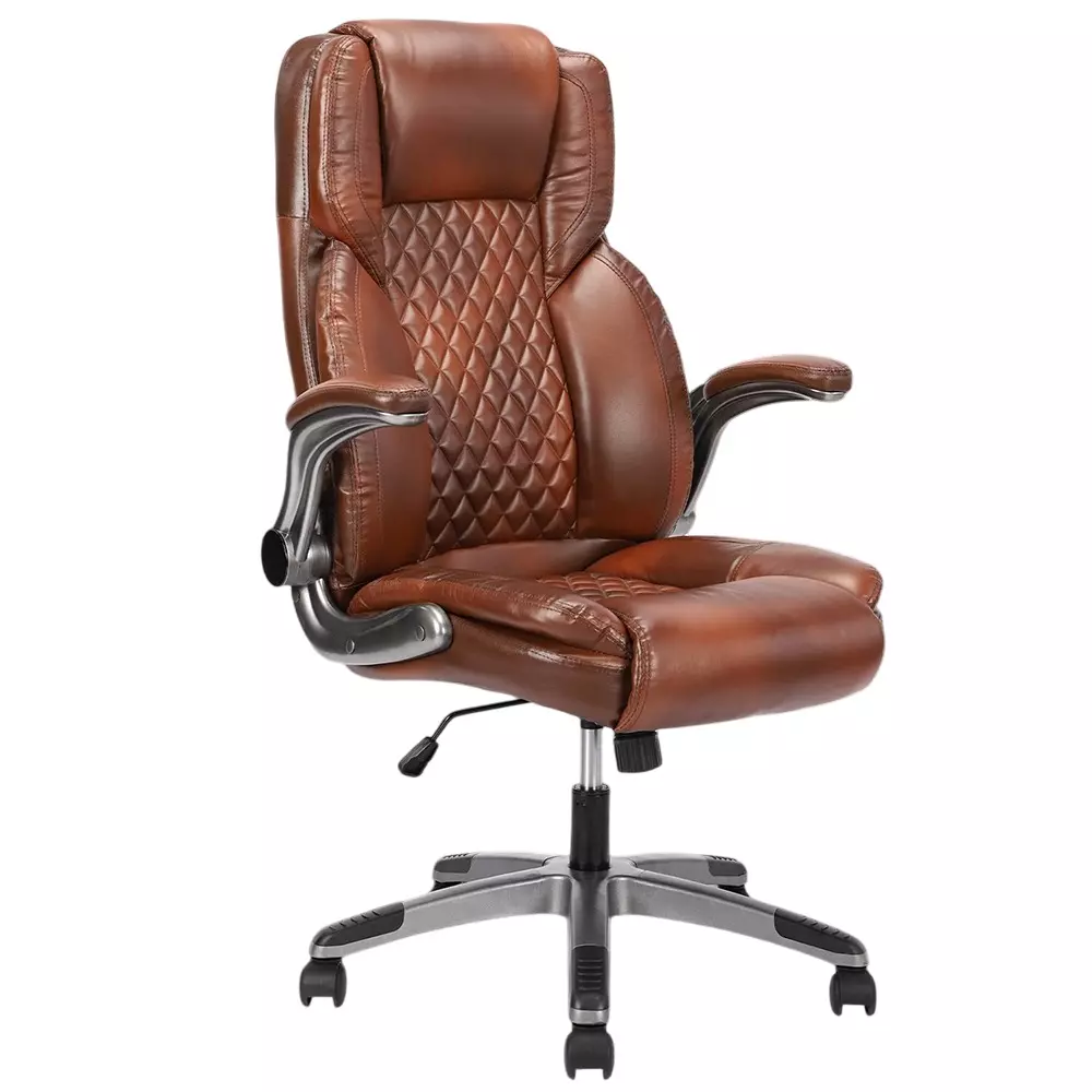 CHAIRTECH Arm Adjustable Office Chair Leatherette Brown for Office & Professional Use