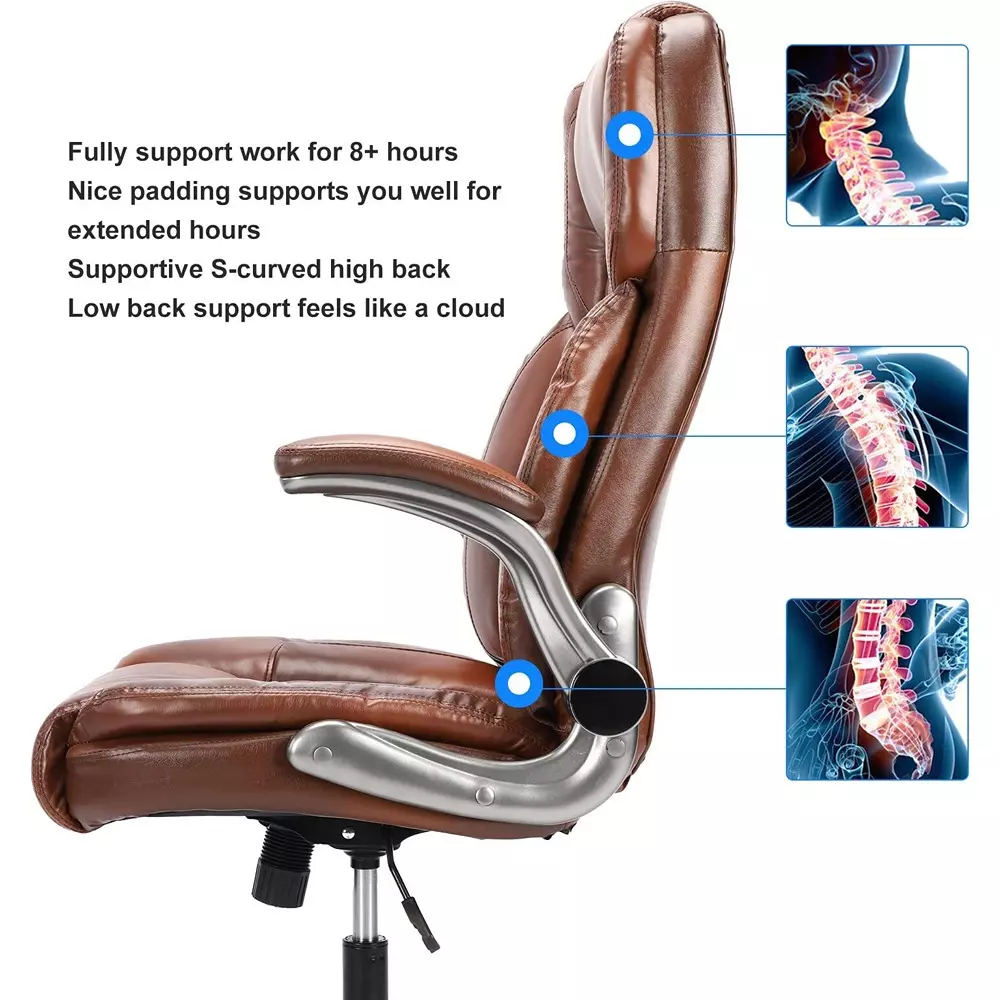 CHAIRTECH Arm Adjustable Office Chair Leatherette Brown for Office & Professional Use
