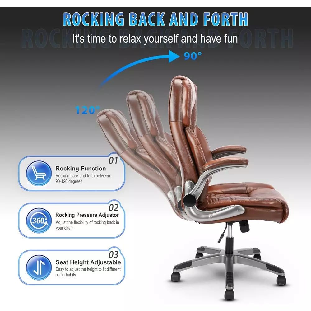 CHAIRTECH Arm Adjustable Office Chair Leatherette Brown for Office & Professional Use