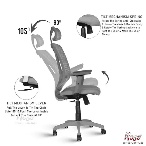 Rose Wave Ergonomic Office Chair ‎High Back Grey India