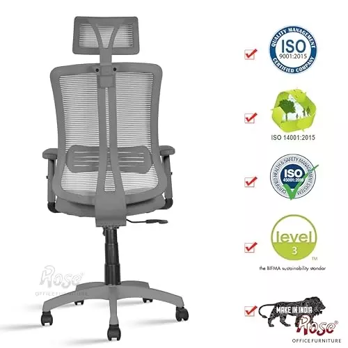 Rose Wave Ergonomic Office Chair ‎High Back Grey India