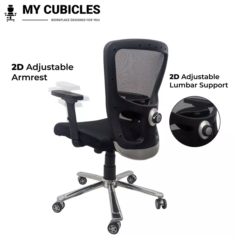 MY CUBICLES AeroFlex Office Chair Mid Back Polyurethane Foam Weight Capacity Upto 115 Kg Black, MC001
