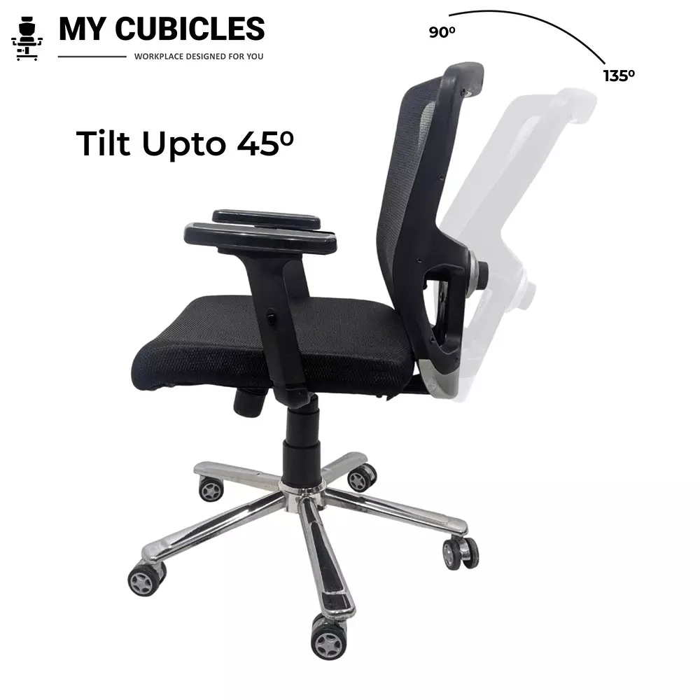 MY CUBICLES AeroFlex Office Chair Mid Back Polyurethane Foam Weight Capacity Upto 115 Kg Black, MC001