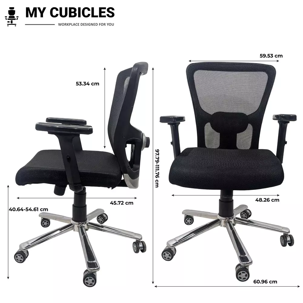 MY CUBICLES AeroFlex Office Chair Mid Back Polyurethane Foam Weight Capacity Upto 115 Kg Black, MC001