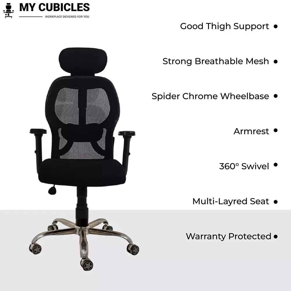 MY CUBICLES Titan Throne Matrix Ergonomic Office Chair High Back Polyurethane Foam Weight Capacity Upto 120 Kg Black, MC0053