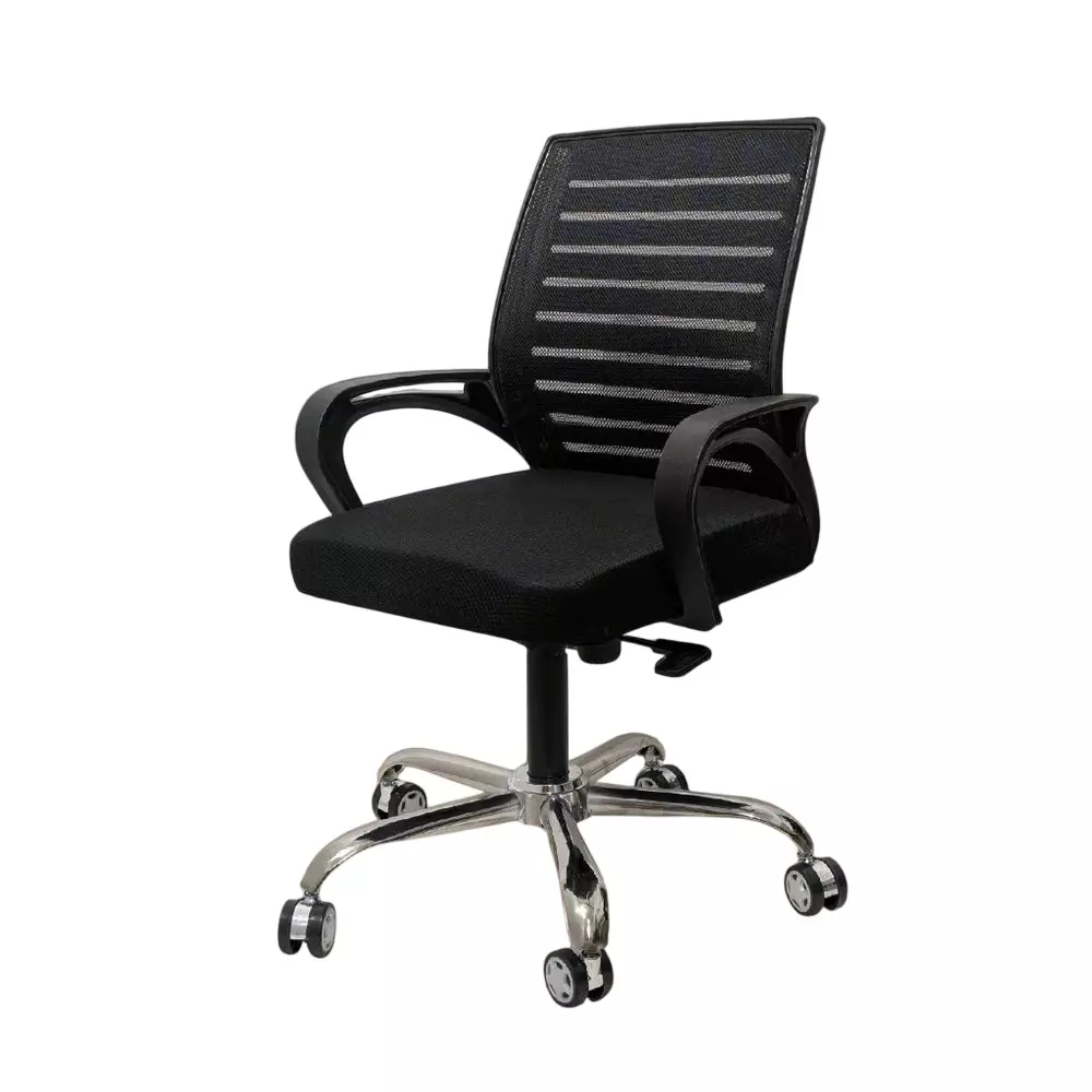 MY CUBICLES Polar Comfortable Office Chair Flow Mesh Mid Back With Fixed Arm Black, MC0012