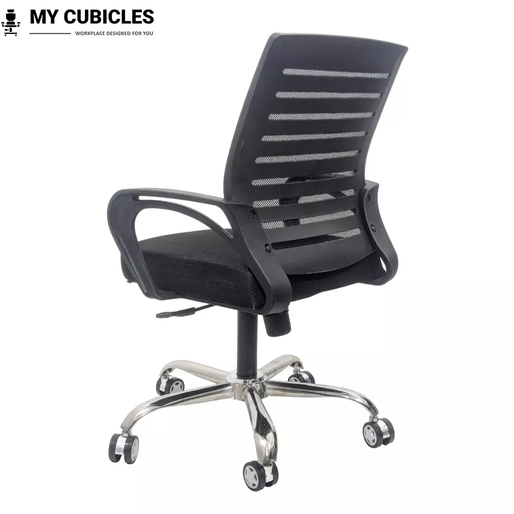 MY CUBICLES Polar Comfortable Office Chair Flow Mesh Mid Back With Fixed Arm Black, MC0012