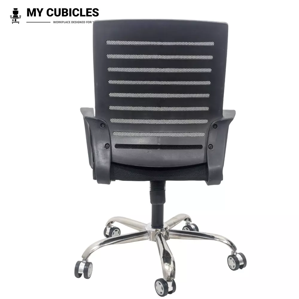 MY CUBICLES Polar Comfortable Office Chair Flow Mesh Mid Back With Fixed Arm Black, MC0012
