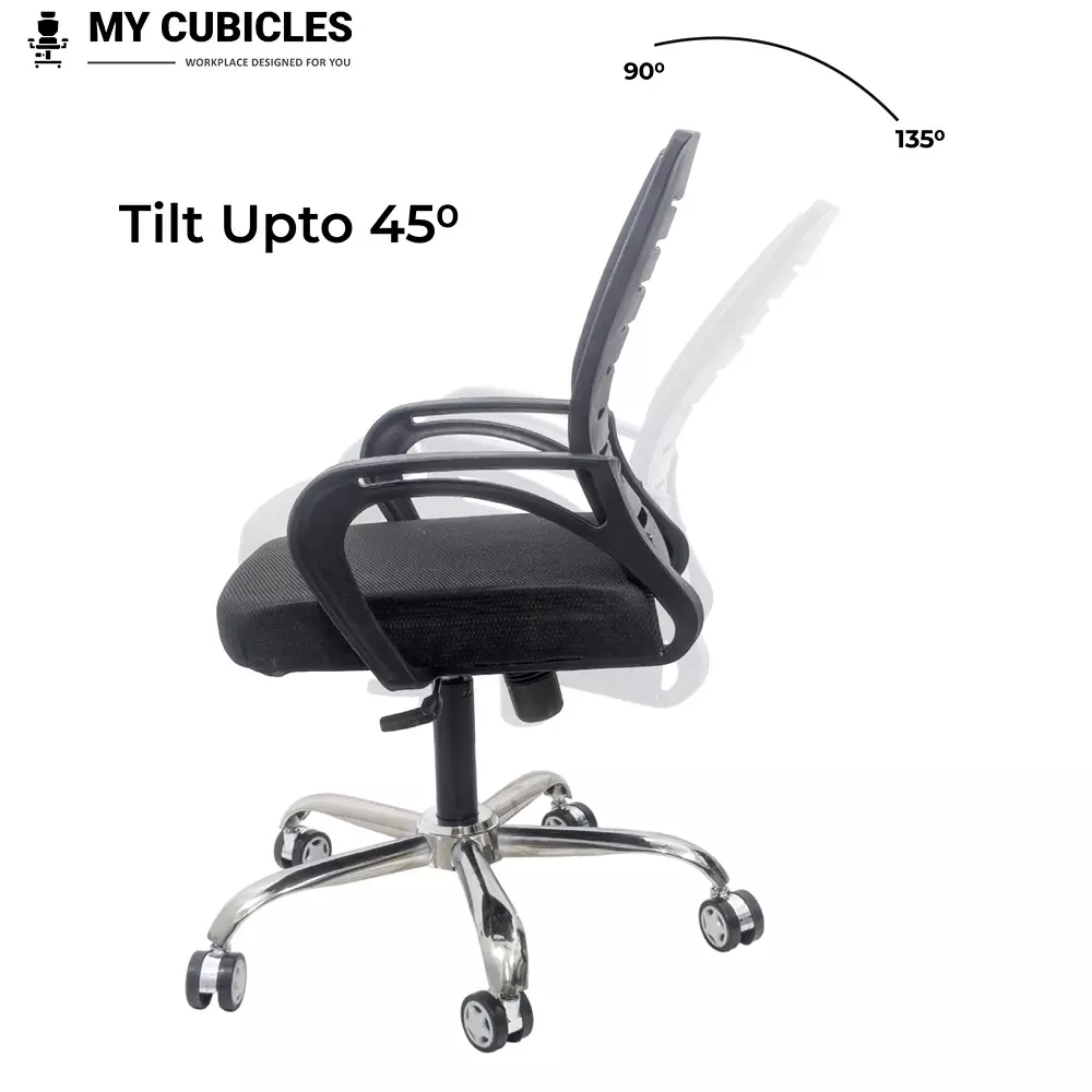 MY CUBICLES Polar Comfortable Office Chair Flow Mesh Mid Back With Fixed Arm Black, MC0012