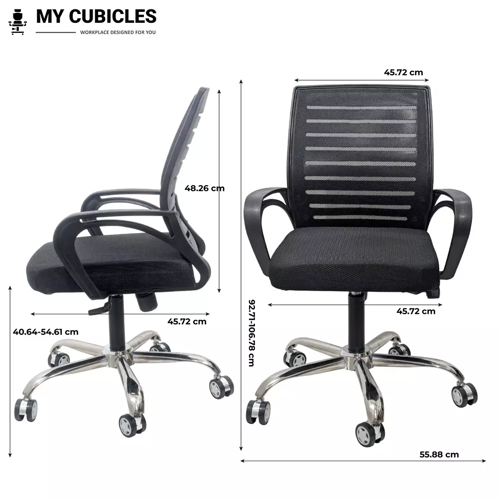 MY CUBICLES Polar Comfortable Office Chair Flow Mesh Mid Back With Fixed Arm Black, MC0012