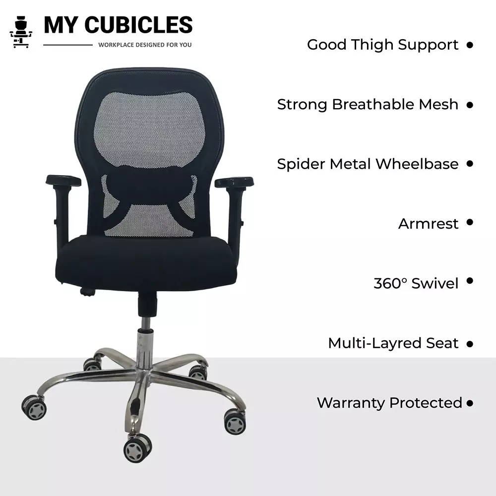 MY CUBICLES Titan Throne Matrix Office Chair Low Back Polyurethane Foam Weight Capacity Upto 120 Kg Black, MC0095