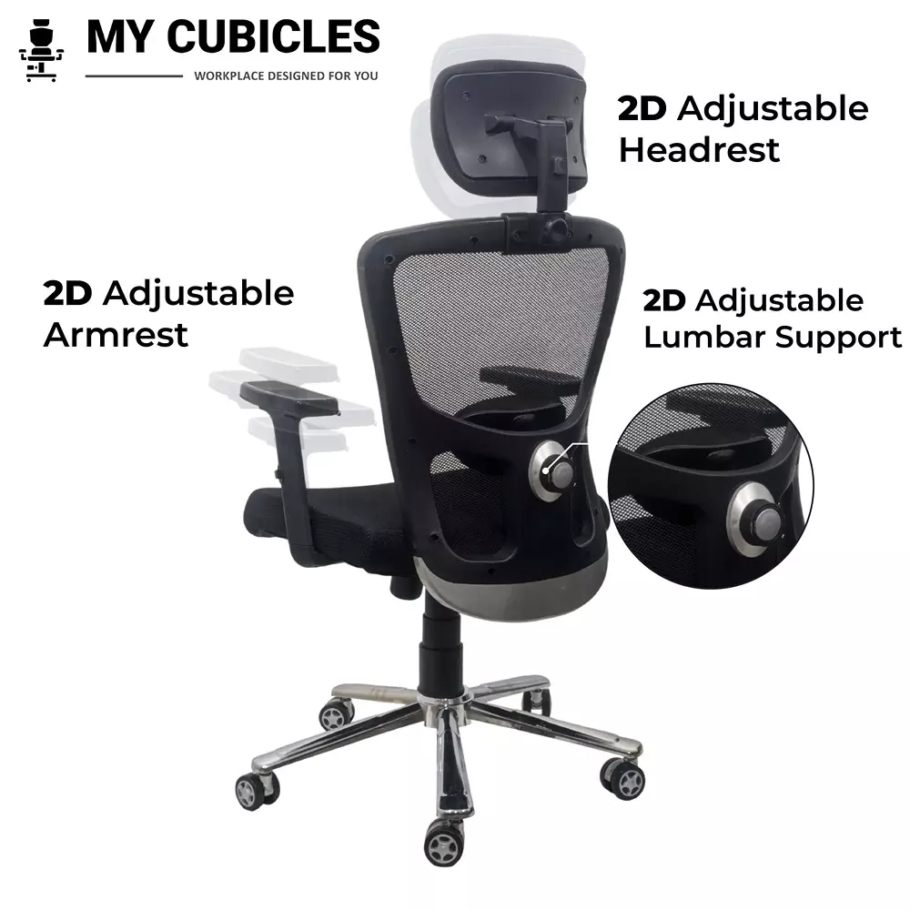 MY CUBICLES Majesty Ergonomic Chair High Back Polyurethane Foam Weight Capacity Upto 125 Kg Black, MC0059
