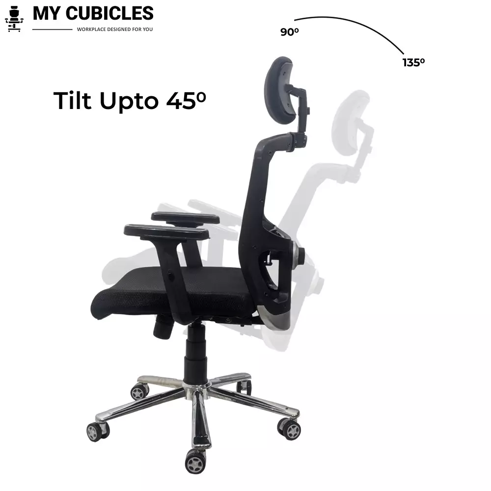 MY CUBICLES Majesty Ergonomic Chair High Back Polyurethane Foam Weight Capacity Upto 125 Kg Black, MC0059