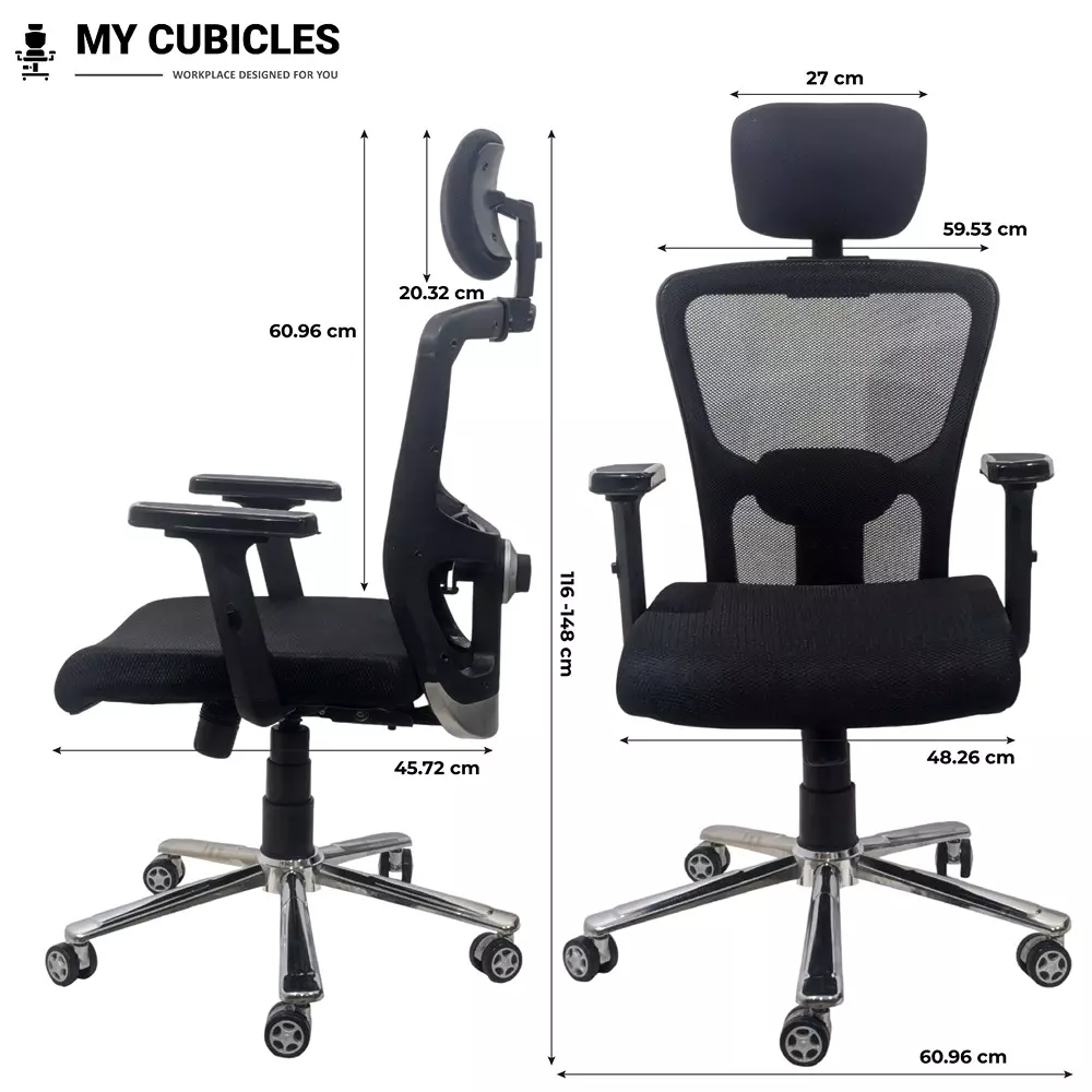 MY CUBICLES Majesty Ergonomic Chair High Back Polyurethane Foam Weight Capacity Upto 125 Kg Black, MC0059