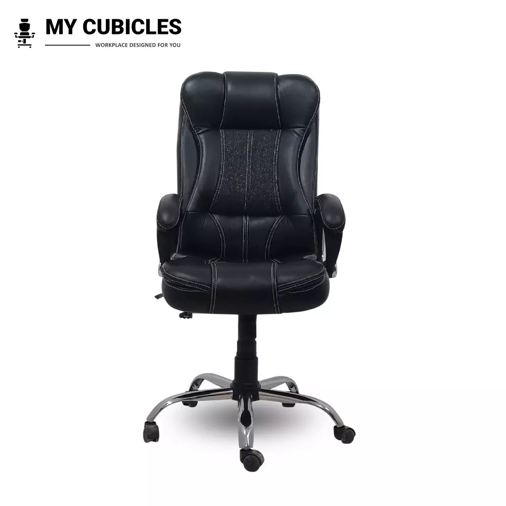 MY CUBICLES Commandra Executive Boss Chair High Back Polyurethane Foam Weight Capacity Upto 120 Kg Black, MC0082