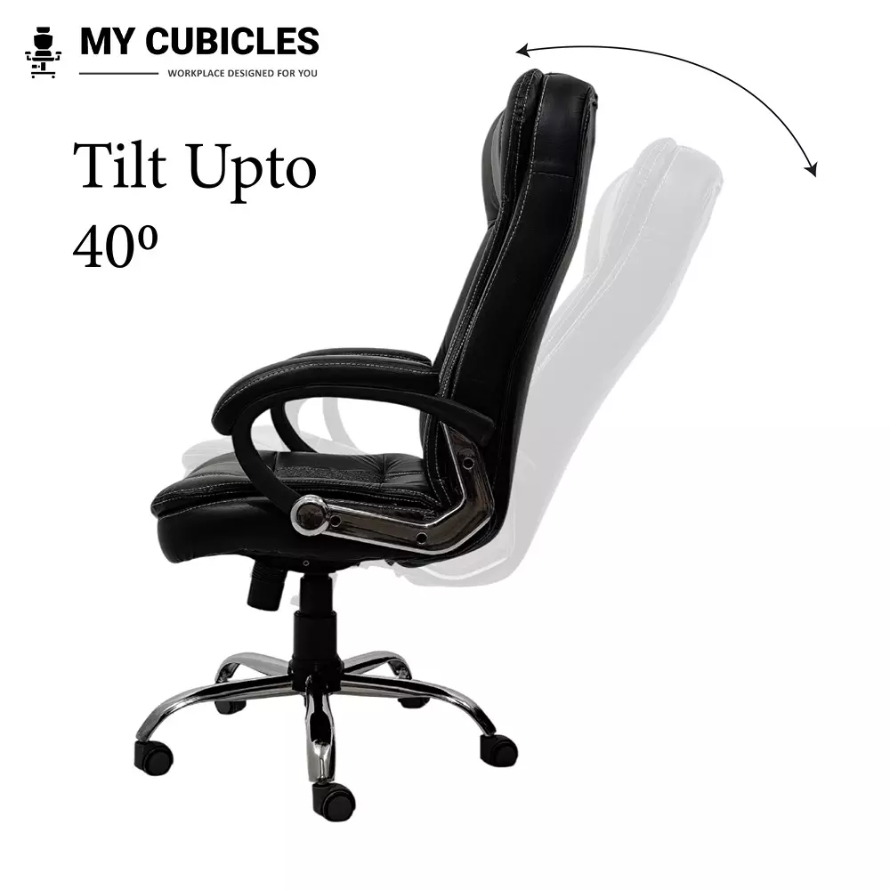 MY CUBICLES Commandra Executive Boss Chair High Back Polyurethane Foam Weight Capacity Upto 120 Kg Black, MC0082