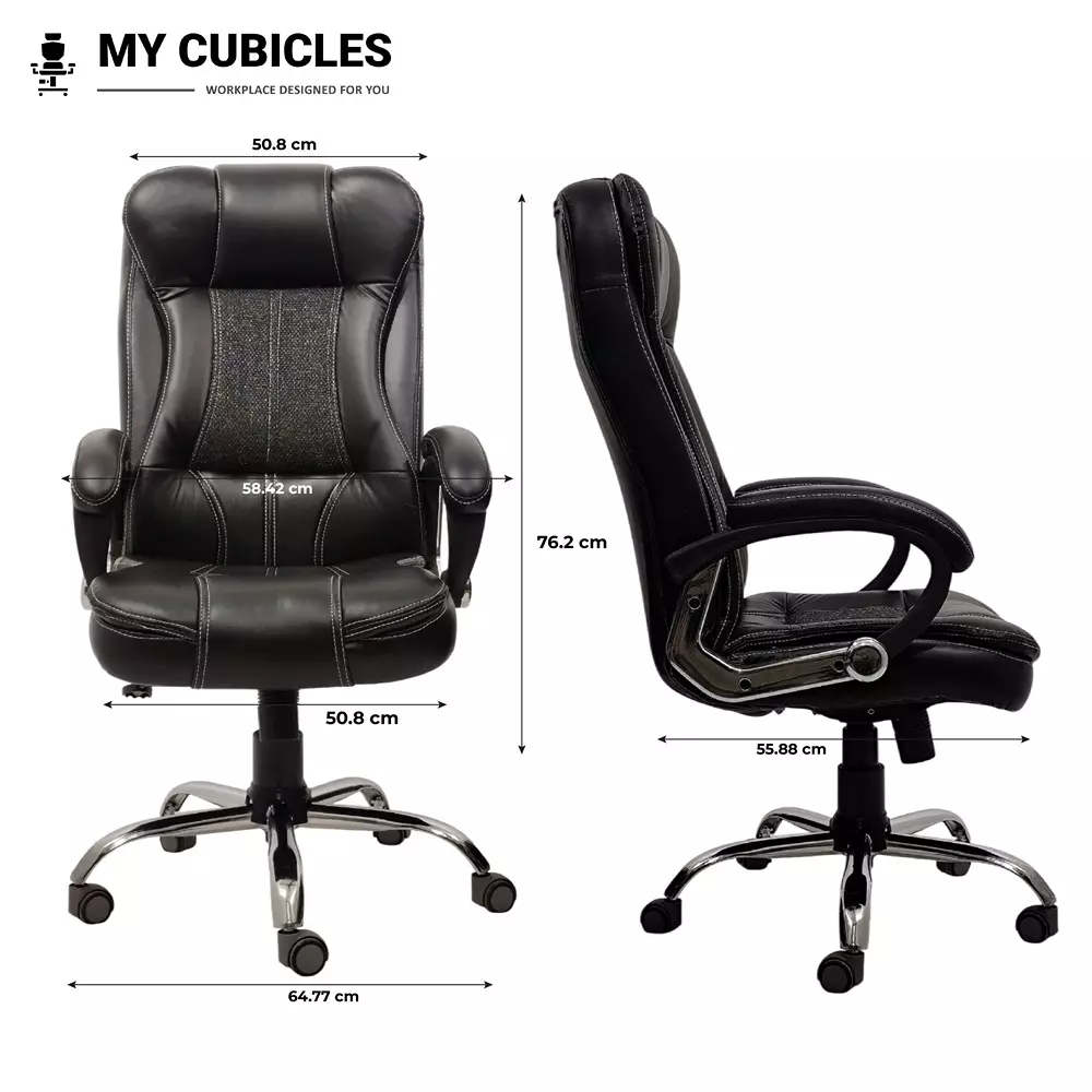 MY CUBICLES Commandra Executive Boss Chair High Back Polyurethane Foam Weight Capacity Upto 120 Kg Black, MC0082