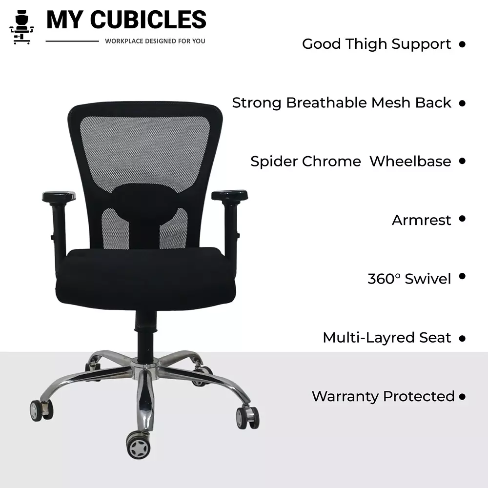 MY CUBICLES AeroFlex Office Chair Low Back Polyurethane Foam Weight Capacity Upto 115 Kg Black, MC0091