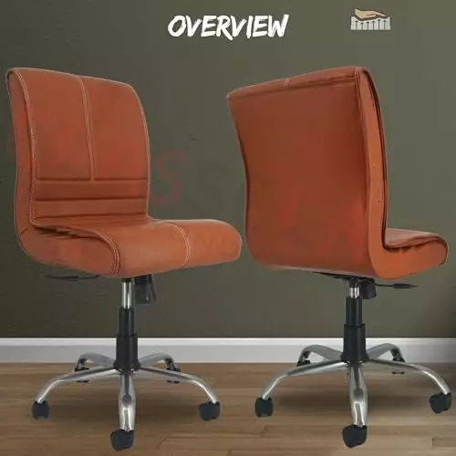 NEWTURN Maxson Revolving TILT Pushback Mid Back Armless Office Chair Premium Leather Tan Chrome Finish for Office, Home & School Use