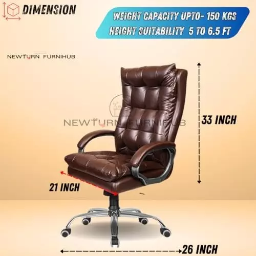 NEWTURN Boxer Revolving High Back Arm Rest Office Chair Premium Leatherette Brown Chrome Finish for Office, Home & School Use