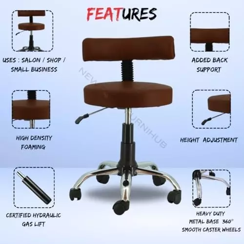 NEWTURN Ketto Revolving Mid Back Swivel Stool Chair Armless Metal Base Synthetic Leather Brown Rexine for Office, Home & School Use