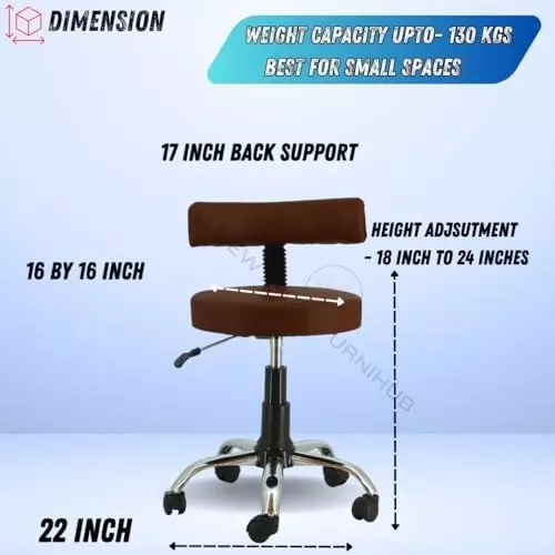 NEWTURN Ketto Revolving Mid Back Swivel Stool Chair Armless Metal Base Synthetic Leather Brown Rexine for Office, Home & School Use