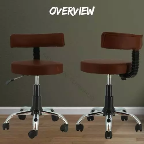 NEWTURN Ketto Revolving Mid Back Swivel Stool Chair Armless Metal Base Synthetic Leather Brown Rexine for Office, Home & School Use