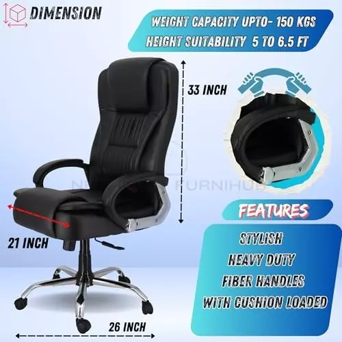 NEWTURN Dragon Revolving High Back Arm Rest Office Chair Premium Leatherette Black Chrome Finish for Office, Home & School Use