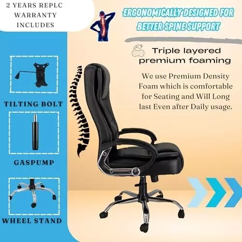 NEWTURN Dragon Revolving High Back Arm Rest Office Chair Premium Leatherette Black Chrome Finish for Office, Home & School Use