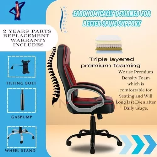 NEWTURN Paris Revolving High Back Arm Rest Office Chair Metal Base Premium Leatherette Black for Office, Home & School Use