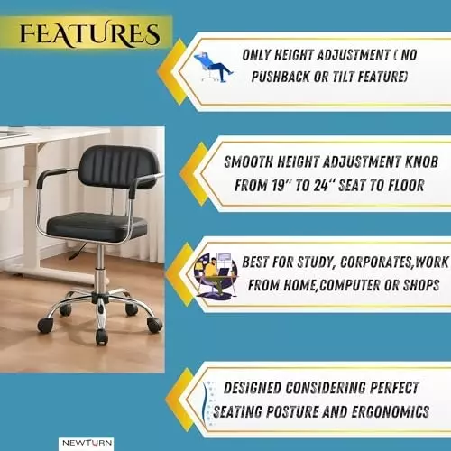 NEWTURN Fixed Handle Revolving Mid Back Arm Rest Office Chair Teak Black Chrome Finish for Office, Home & School Use