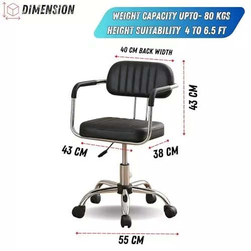 NEWTURN Fixed Handle Revolving Mid Back Arm Rest Office Chair Teak Black Chrome Finish for Office, Home & School Use