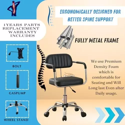 NEWTURN Fixed Handle Revolving Mid Back Arm Rest Office Chair Teak Black Chrome Finish for Office, Home & School Use