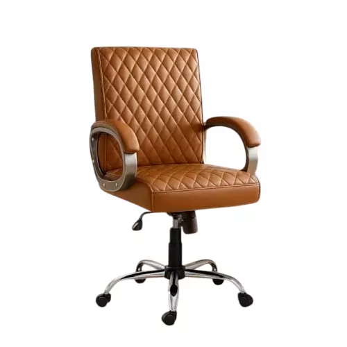 NEWTURN Beta Revolving Mid Back Arm Rest Office Chair 360° Swivel Metal Base Premium Leatherette Tan for Office, Home & School Use