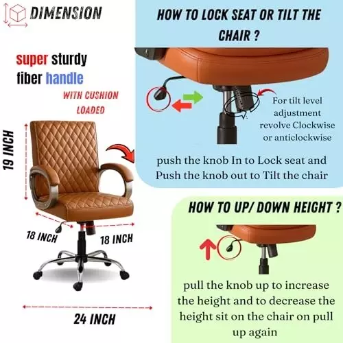 NEWTURN Beta Revolving Mid Back Arm Rest Office Chair 360° Swivel Metal Base Premium Leatherette Tan for Office, Home & School Use