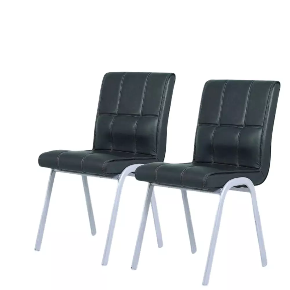 Zidle Glance Visitor Dining Chair Set Faux Leatherette Solid Back Black for Living Room, Dining, Restaurant, Study, Balcony, Kitchen (Pack of 2)