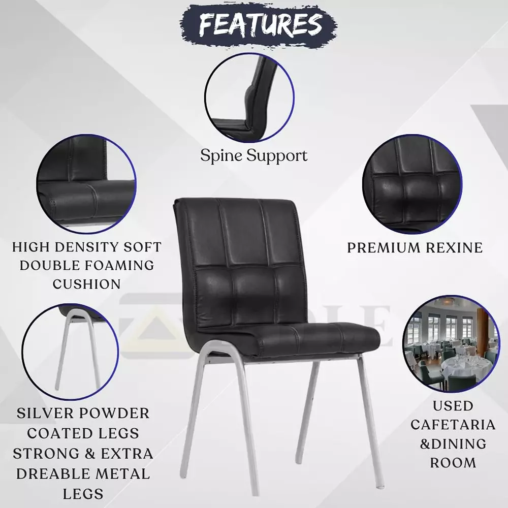 Zidle Glance Visitor Dining Chair Set Faux Leatherette Solid Back Black for Living Room, Dining, Restaurant, Study, Balcony, Kitchen (Pack of 2)