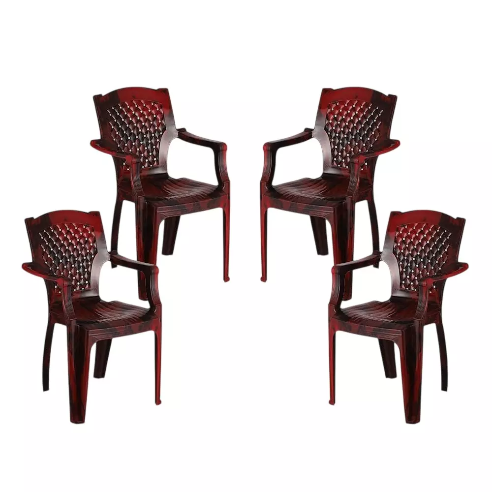 Maharaja Heritage Premium Plastic Chairs Upto 200 Kg Weight Capacity with Arm Rest, Rosewood (Pack of 4 Pcs)