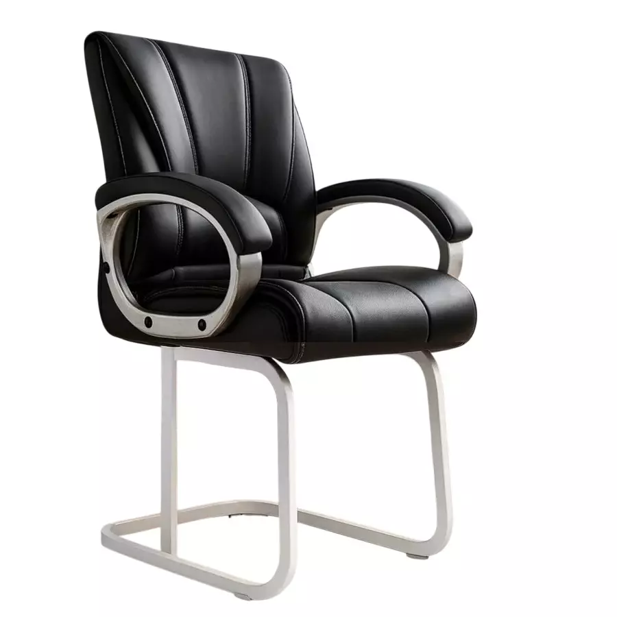 Alpha Office Visitor Waiting Client Chair With Double Support Legs & Cushion Padded Handles, 150 Kg Weight Capacity & Synthetic Leather Upholstery, Black